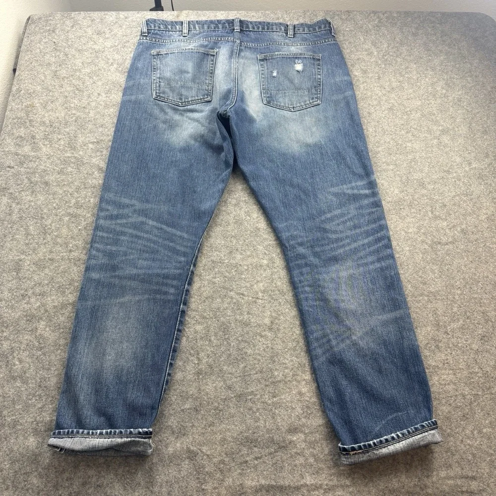 Banana Republic Selvedge Jeans Mens 38x32 Skinny Indigo Blue Denim Distressed